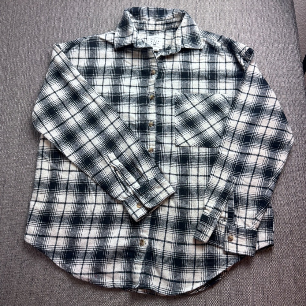 Billabong Womens Black White Plaid Flannel Button Down Shirt Medium 0513